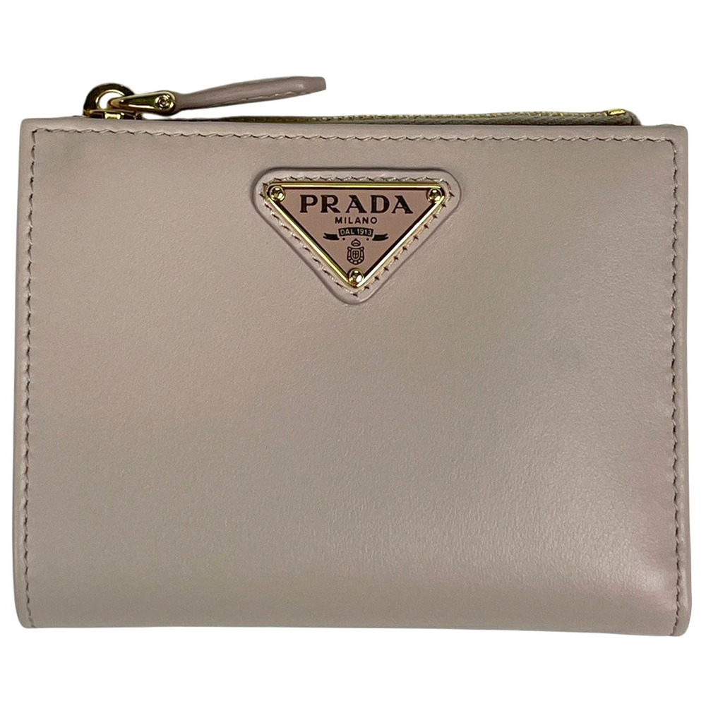 Prada plate bi fold wallet leather pink